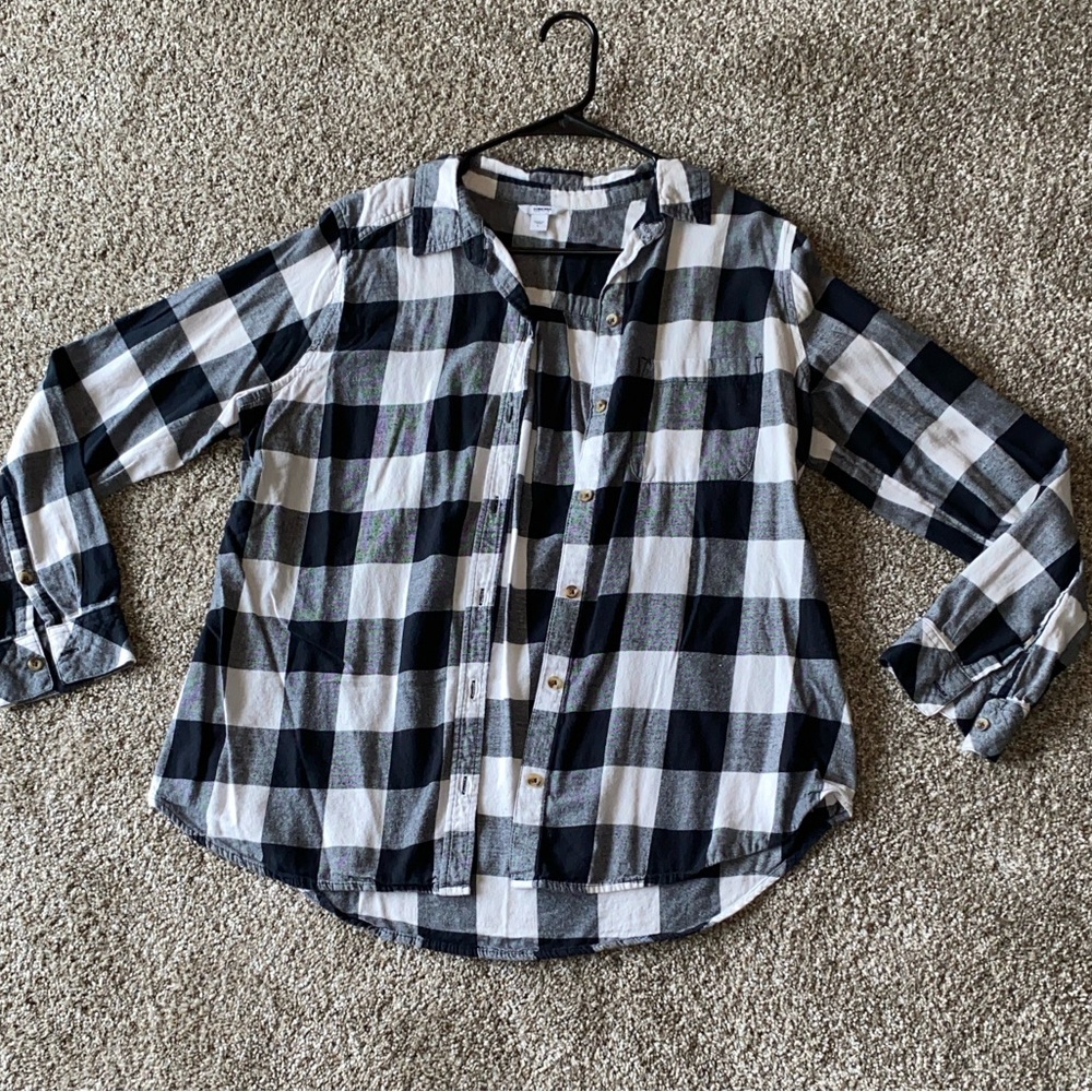 Sonoma Black and White Buffalo Plaid Button-Down Shirt Bin B - Picture 2 of 3